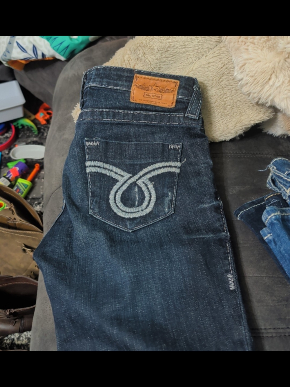 Big Star Dark Blue Boot Cut Jeans with Contrast Pocket Stitching (Nico)
